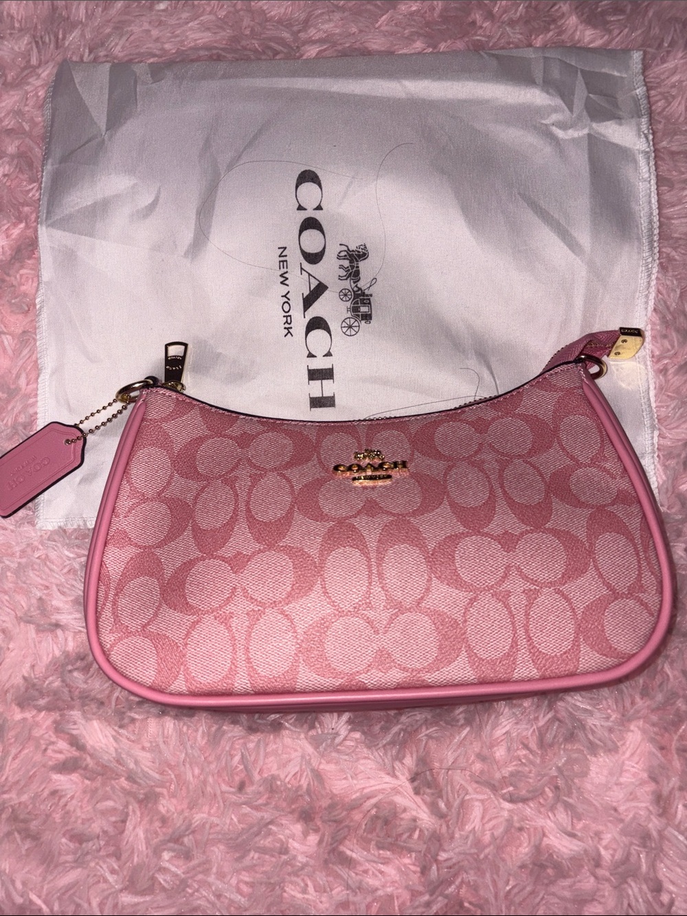 Coach Pink Signature Canvas Wristlet with Gold Hardware